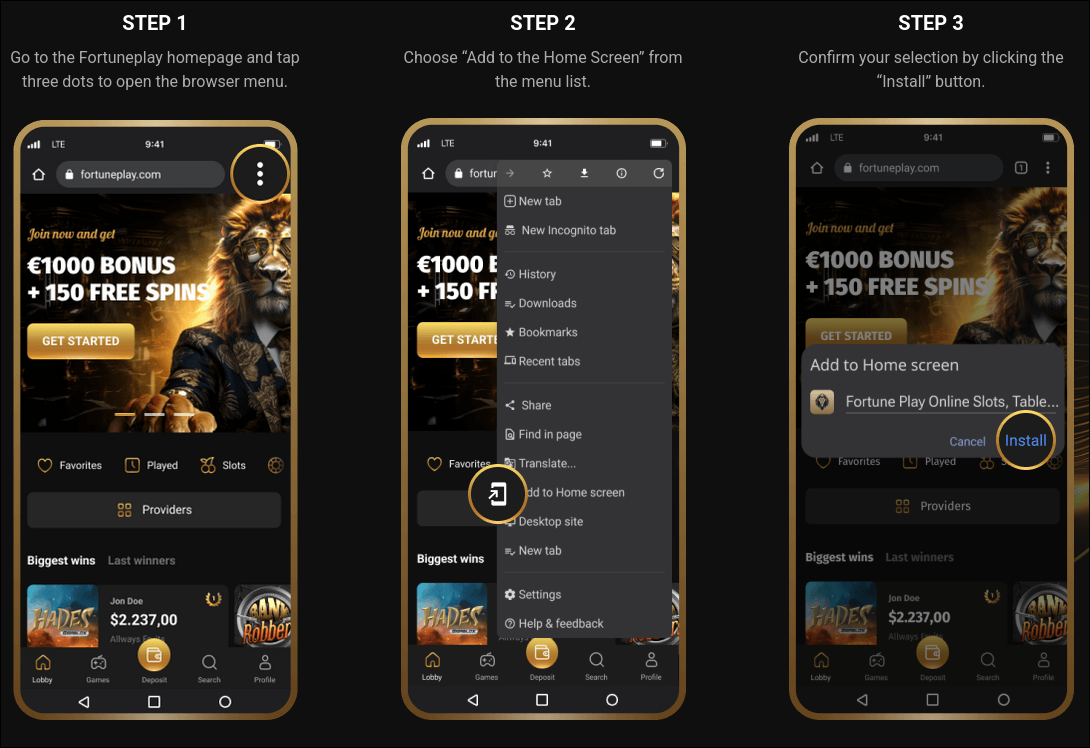 Steps to install Fortune Play app on Android